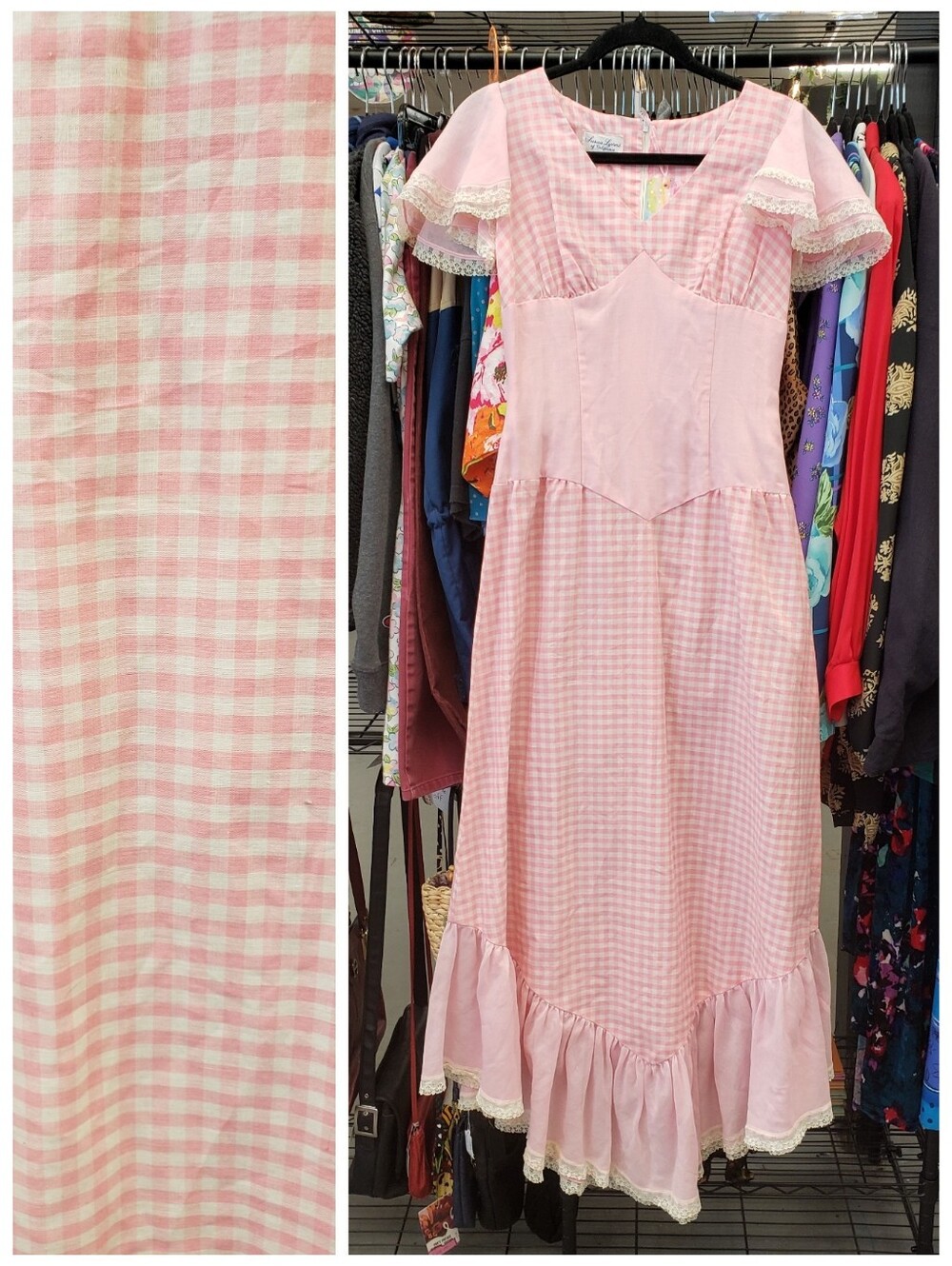 Vintage 1960s  Pink Gingham Cottage Core Cottagecore Dress